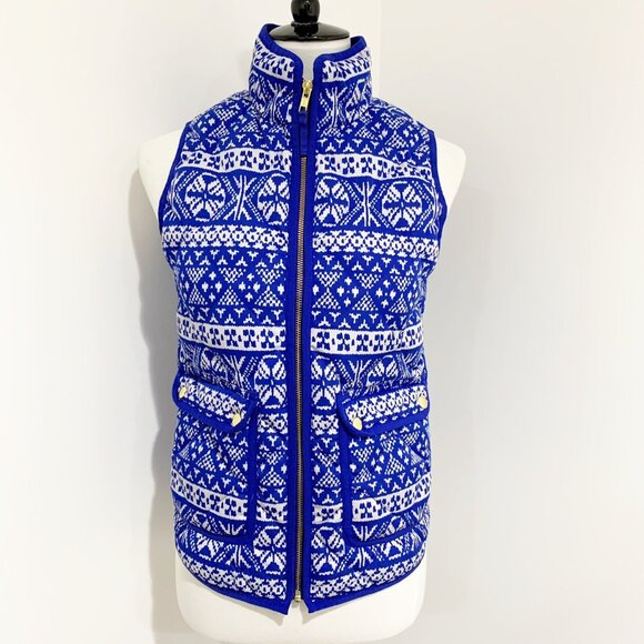 J. Crew Womens Excursion Puffer Vest In Fair Isle Blue White Size XXS - Picture 1 of 12